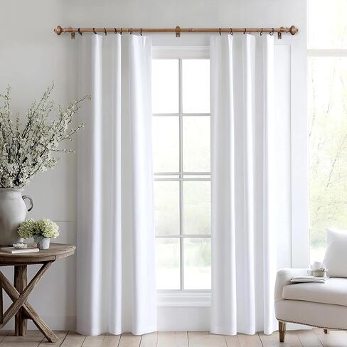 Wood Curtain Rods for Windows 32 to 88 Inch, 1 Inch Heavy Duty Curtain Rods with Imitation Wood Grain Finials, Adjustable Boho Drapery Rod for Bedroom, Kitchen in Saudi Arabia