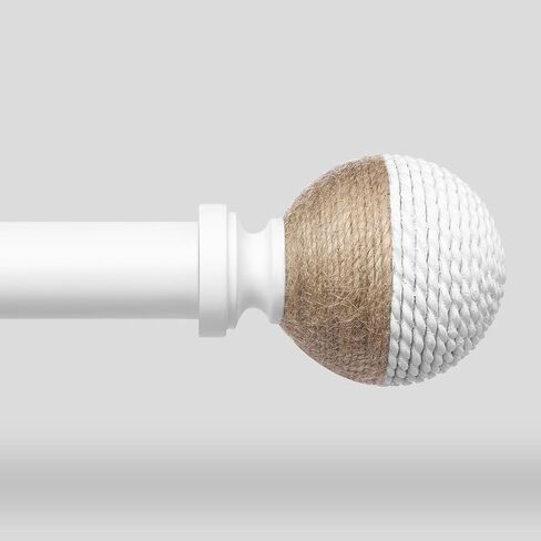 White Boho Curtain Rods for Windows, 1" Adjustable Decorative Heavy Duty Window Treatment Rods 48 to 84 inch with Pinecone Twine Finials, Rustic Farmhouse Drapery Pole for Bedroom in Kuwait