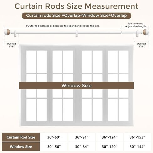 White Boho Curtain Rods for Windows, 1" Adjustable Decorative Heavy Duty Window Treatment Rods 48 to 84 inch with Pinecone Twine Finials, Rustic Farmhouse Drapery Pole for Bedroom in Kuwait
