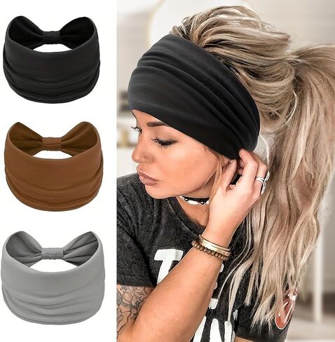 Elastic Wide Fashion Thick Knotted Sports Headbands for Women Comfortable and Stretchable for Yoga Running and Fitness in Saudi Arabia