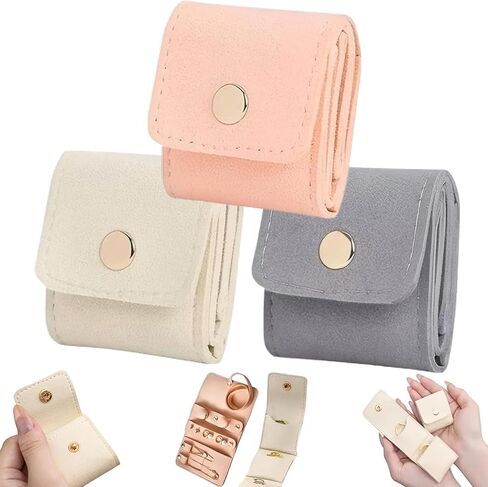 Mini Travel Jewelry Bag, Mini Jewelry Travel Pouch, Small Portable Foldable Multi-compartment Velvet Jewelry Travel Organizer with Buckle for Rings, Necklaces, Earrings, Trinkets (3PCS) in Saudi Arabia