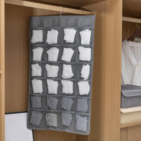 Hanging Fabric Storage Organizer with Multiple Pockets – Space-Saving Closet Storage Solution, Grey 12+24 grid in Saudi Arabia