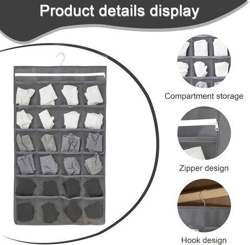 Hanging Fabric Storage Organizer with Multiple Pockets – Space-Saving Closet Storage Solution, Grey 12+24 grid in Saudi Arabia