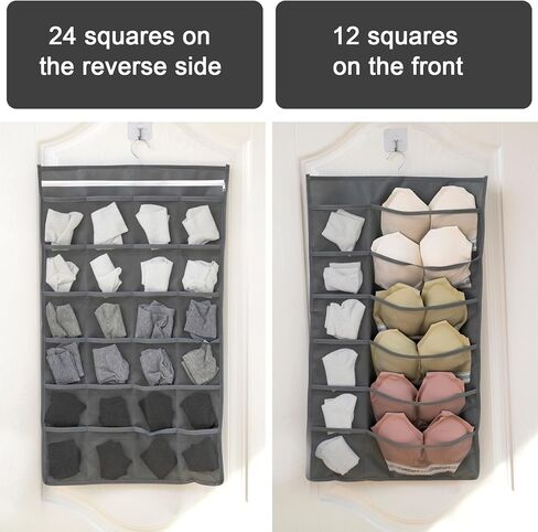 Hanging Fabric Storage Organizer with Multiple Pockets – Space-Saving Closet Storage Solution, Grey 12+24 grid in Saudi Arabia