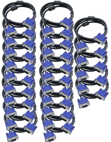 Kyper USKyper-1367 Monitor Cable 100 Pack 6ft 15 pin M/M VGA to VGA SVGA 1080P Full HD High Resolution for TV Computer Projector (100) in Kuwait