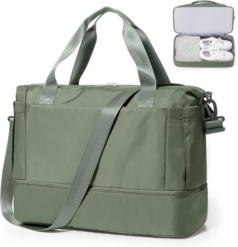 Travel Duffel Bag with Shoes Compartment, Overnight Weekender Bags for Women, Carry on Personal Item Bag with Wet Pocket for Travel, Gym, Weekend,Green in Saudi Arabia