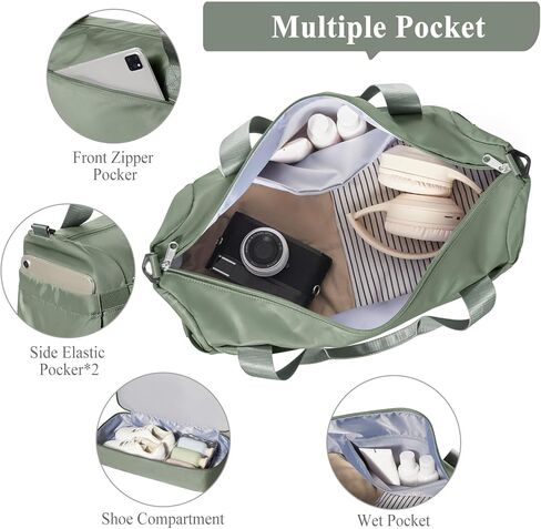 Travel Duffel Bag with Shoes Compartment, Overnight Weekender Bags for Women, Carry on Personal Item Bag with Wet Pocket for Travel, Gym, Weekend,Green in Saudi Arabia
