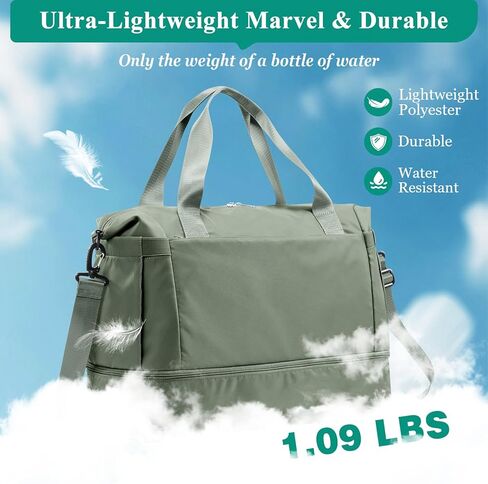 Travel Duffel Bag with Shoes Compartment, Overnight Weekender Bags for Women, Carry on Personal Item Bag with Wet Pocket for Travel, Gym, Weekend,Green in Saudi Arabia