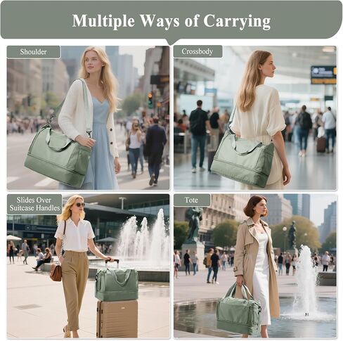Travel Duffel Bag with Shoes Compartment, Overnight Weekender Bags for Women, Carry on Personal Item Bag with Wet Pocket for Travel, Gym, Weekend,Green in Saudi Arabia
