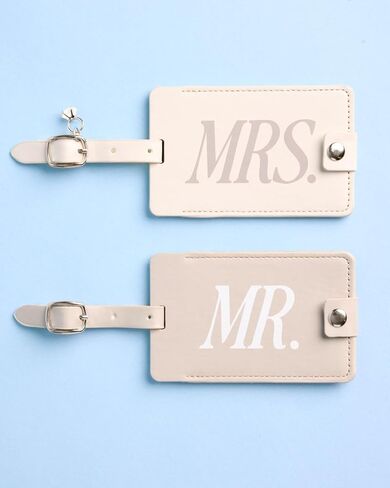 بطاقات الأمتعة XO وFetti Mr and Mrs - مجموعة من قطعتين | حقيبة سفر، حفل زفاف، هدية توديع العزوبية، حفلة خطوبة، سفر للأزواج، الزوج والزوجة in Kuwait