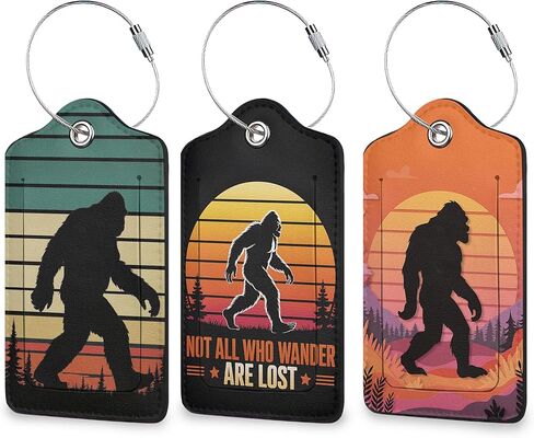 Sasquatch Luggage Tags for Suitcase 3 Pack, Privacy Cover ID Label with Stainless Steel Loop and Address Card for Travel Bag Suitcase in Saudi Arabia