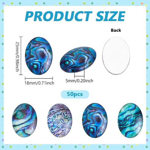 PH PandaHall 50pcs Shell Glass Cabochons Oval Flatback Cabochon Ocean Seaside Shell Cabochons for Earring Necklace Jewelry Making in Saudi Arabia