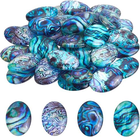 PH PandaHall 50pcs Shell Glass Cabochons Oval Flatback Cabochon Ocean Seaside Shell Cabochons for Earring Necklace Jewelry Making in Saudi Arabia