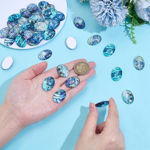 PH PandaHall 50pcs Shell Glass Cabochons Oval Flatback Cabochon Ocean Seaside Shell Cabochons for Earring Necklace Jewelry Making in Saudi Arabia