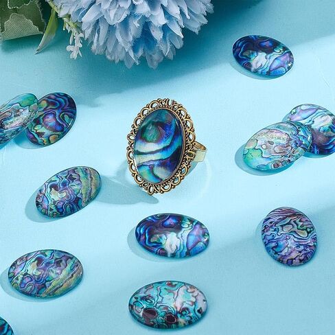 PH PandaHall 50pcs Shell Glass Cabochons Oval Flatback Cabochon Ocean Seaside Shell Cabochons for Earring Necklace Jewelry Making in Saudi Arabia