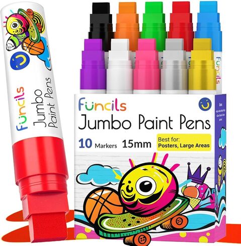 10 Jumbo Acrylic Paint Markers - 15mm Acrylic Paint Pens for Canvas, Rock Painting, Wood, Plastic, Glass - Thick Permanent Markers for Signs, Wall Murals, Calligraphy, Tagging Graffiti Markers in Kuwait