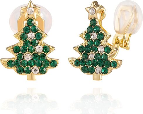 XGALBLA Holidays Green Christmas Tree Cubic Zirconia for Women Gold Tone, Non Pierced Dangle Earrings in Saudi Arabia