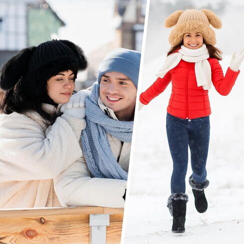2 Pack Y2k Fuzzy Bunny Hat for Women Girls Cute Furry Beanie with Ears Rabbit Ears Hat for Festival Easter, Party Black, Beige in Saudi Arabia