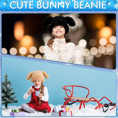 2 Pack Y2k Fuzzy Bunny Hat for Women Girls Cute Furry Beanie with Ears Rabbit Ears Hat for Festival Easter, Party Black, Beige in Saudi Arabia