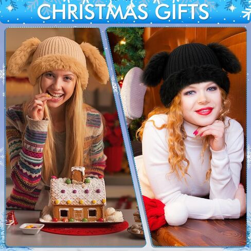 2 Pack Y2k Fuzzy Bunny Hat for Women Girls Cute Furry Beanie with Ears Rabbit Ears Hat for Festival Easter, Party Black, Beige in Saudi Arabia