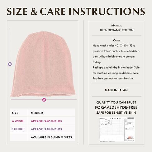 LINEASTORIA Organic Cotton Care Hat - Gentle on Skin, Ideal for Cancer Patients, Made in Japan, All-Season in Saudi Arabia