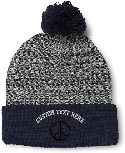 Custom Pom Pom Beanies for Women Thin Peace Sign Black Embroidery Skull Cap Winter Hats for Men 1 Size in Saudi Arabia