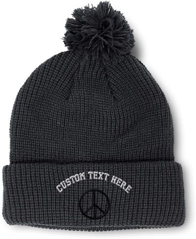 Custom Pom Pom Beanies for Women Thin Peace Sign Black Embroidery Skull Cap Winter Hats for Men 1 Size in Saudi Arabia
