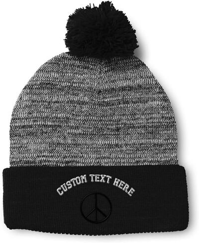 Custom Pom Pom Beanies for Women Thin Peace Sign Black Embroidery Skull Cap Winter Hats for Men 1 Size in Saudi Arabia