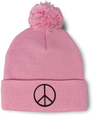 Custom Pom Pom Beanies for Women Thin Peace Sign Black Embroidery Skull Cap Winter Hats for Men 1 Size in Saudi Arabia