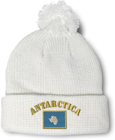 Custom Pom Pom Beanies for Women Antarctica Flag South Pole Skull Cap Winter Hats for Men Acrylic One Size in Saudi Arabia