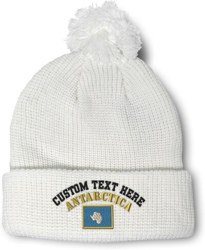 Custom Pom Pom Beanies for Women Antarctica Flag South Pole Skull Cap Winter Hats for Men Acrylic One Size in Saudi Arabia