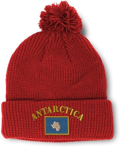 Custom Pom Pom Beanies for Women Antarctica Flag South Pole Skull Cap Winter Hats for Men Acrylic One Size in Saudi Arabia