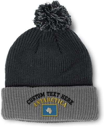 Custom Pom Pom Beanies for Women Antarctica Flag South Pole Skull Cap Winter Hats for Men Acrylic One Size in Saudi Arabia