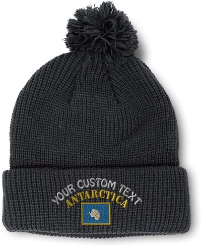 Custom Pom Pom Beanies for Women Antarctica Flag South Pole Skull Cap Winter Hats for Men Acrylic One Size in Saudi Arabia