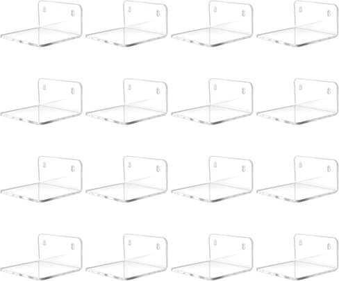 Acrylic Mini Floating Shelf, 16 Pack - Clear, Modern Wall Shelf for Office, Bedroom, Living Room - Mounted Storage for Pop Figures, Plants, Pictures in Saudi Arabia