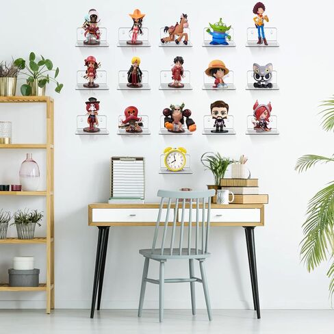 Acrylic Mini Floating Shelf, 16 Pack - Clear, Modern Wall Shelf for Office, Bedroom, Living Room - Mounted Storage for Pop Figures, Plants, Pictures in Saudi Arabia