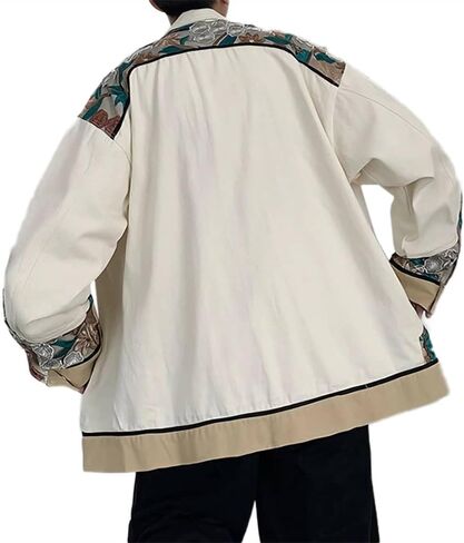 Mens Embroidery Loose Utility Jacket Casual Coat Oversize Button Down Tops in Saudi Arabia