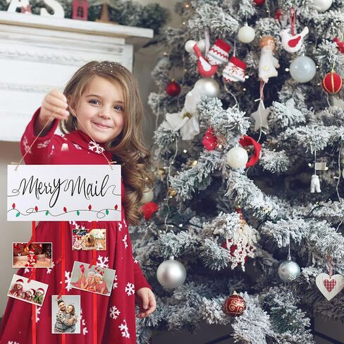 Marsui Christmas Card Holder Merry Mail Christmas Wooden Hanging Picture Holder Wall Hanging Card Display with 20 Red Wooden Clips for Party Home Wall Door Decor in Saudi Arabia