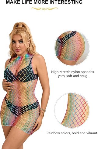 Plus Size Mini Dress Halter Bodystocking Fishnet One-Piece Halter Lingerie Sexy Bodycon Stretchy Clubwear in Saudi Arabia