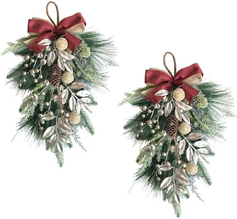 idyllic 24 Inch Christmas Wreath, Christmas Wreath for Front Door Winter Wreath with Pine Needles Berries Pine Cone Ribbons Artificial Wreath Xmas Decorations for Indoor Outdoor Wall Window Decor in Kuwait