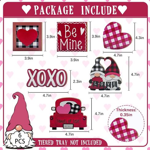 Valentine’s Day Tiered Tray Decor, Farmhouse Tray Decorations Indoor, Buffalo Plaid Gnome Couple Love Heart Truck Wooden Signs, Rustic Valentine Decor for Home Table Wedding Party in Saudi Arabia