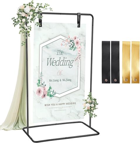 Wedding Sign Holder, 68"x31"x 20" Adjustable Black Welcome Sign Stand with Leather Sign Hanging Straps, Sign Rack,Heavy Duty Easel for Sign, Wedding Seating Chart Stand, Easel for Christmas Display in Saudi Arabia