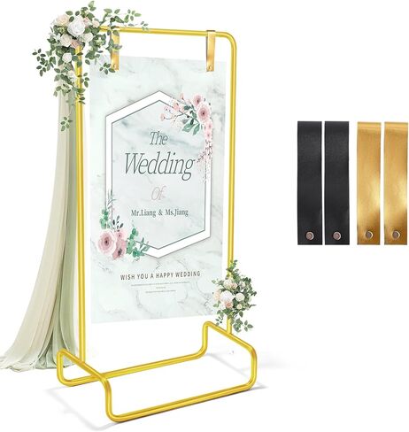 Wedding Sign Holder, 68"x31"x 20" Adjustable Black Welcome Sign Stand with Leather Sign Hanging Straps, Sign Rack,Heavy Duty Easel for Sign, Wedding Seating Chart Stand, Easel for Christmas Display in Saudi Arabia