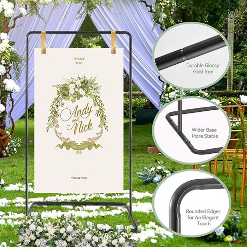 Wedding Sign Holder, 68"x31"x 20" Adjustable Black Welcome Sign Stand with Leather Sign Hanging Straps, Sign Rack,Heavy Duty Easel for Sign, Wedding Seating Chart Stand, Easel for Christmas Display in Saudi Arabia