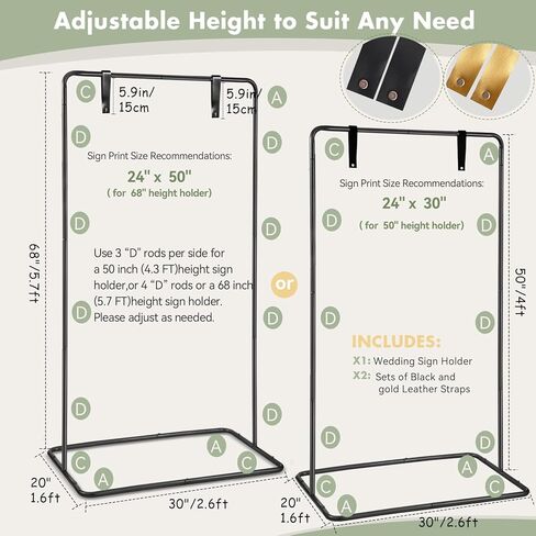 Wedding Sign Holder, 68"x31"x 20" Adjustable Black Welcome Sign Stand with Leather Sign Hanging Straps, Sign Rack,Heavy Duty Easel for Sign, Wedding Seating Chart Stand, Easel for Christmas Display in Saudi Arabia