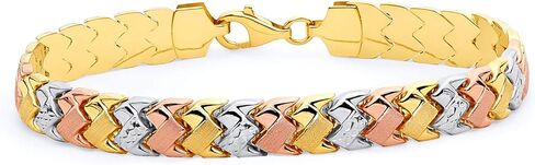 14k REAL Tri Color Gold Diamond Cut Stampato Bracelet with Lobster Claw Clasp - 7.25" in Saudi Arabia