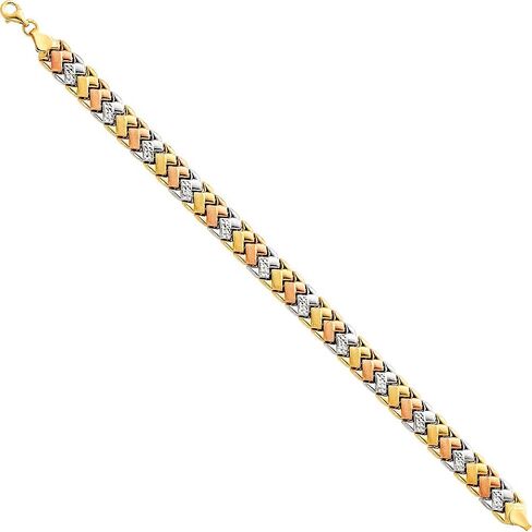 14k REAL Tri Color Gold Diamond Cut Stampato Bracelet with Lobster Claw Clasp - 7.25" in Saudi Arabia