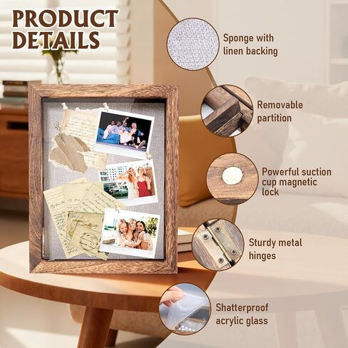 صندوق الظل مقاس 14 × 11 حافظات عرض إطارات الصور البنية مع ضوء LED، وصناديق تذكارات الذاكرة مع 4 أرفف حلية قابلة للإزالة، من أجل الذكرى السنوية لحفلات الزفاف وخريجي الأطفال، مجموعة تذكارية باللون البني الداكن in Kuwait