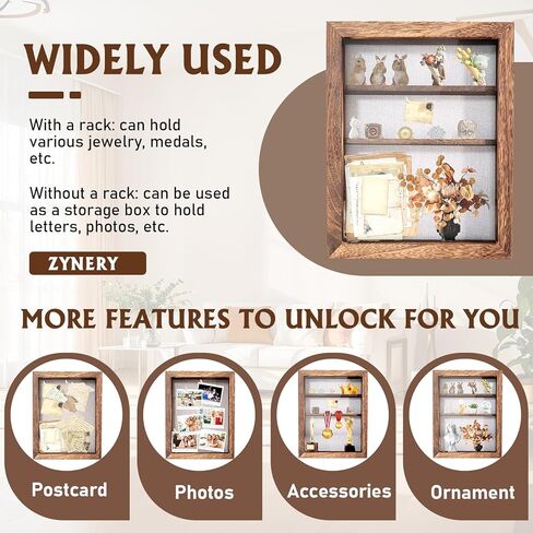 صندوق الظل مقاس 14 × 11 حافظات عرض إطارات الصور البنية مع ضوء LED، وصناديق تذكارات الذاكرة مع 4 أرفف حلية قابلة للإزالة، من أجل الذكرى السنوية لحفلات الزفاف وخريجي الأطفال، مجموعة تذكارية باللون البني الداكن in Kuwait