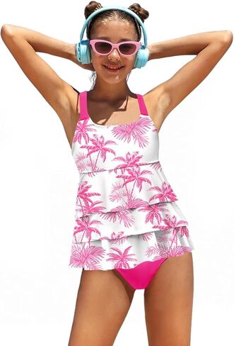 الفتيات ملابس السباحة تكدرت مبطن حزام قابل للتعديل Tankini عالية الخصر ملابس السباحة مجموعة المراهقين فتاة 2 قطعة ثوب السباحة الشاطئ in Kuwait